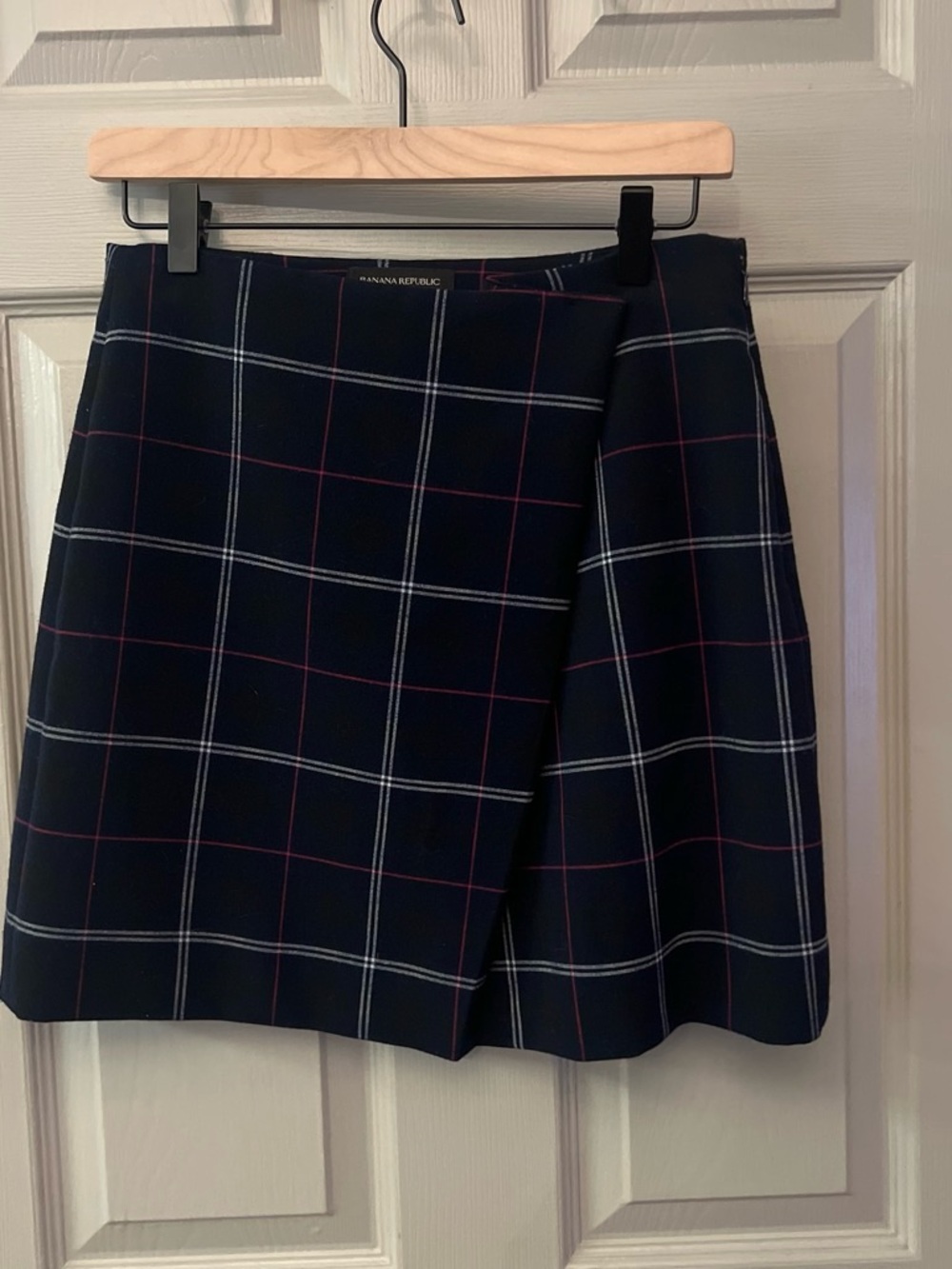 Banana Republic Navy Windowpane Wrap Mini Skirt